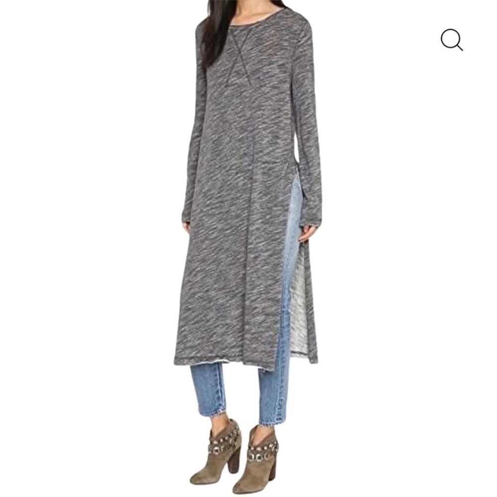 Free People To The‎ Max gray marled long sleeve high side slit midi dress Large